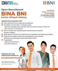 Open Recruitment Bina Bni Kanwil Malang Lowongan Kerja Bumn Bulan Agustus 2021