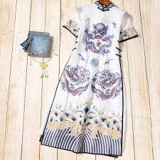 シルク 高級品 美品 重工刺繍 チャイナドレス ワンピース thời trang ao dai quần ao