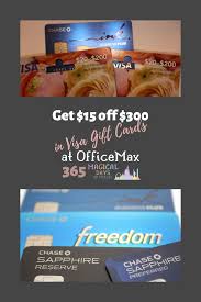 Office max only, no office depot. Get 15 Off 300 In Visa Gift Cards At Officemax 365 Magical Days Of Travel Rewards Credit Cards Visa Gift Card Gift Card