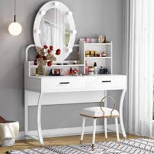Maybe you would like to learn more about one of these? Buy Tribesigns Vanity Table With Lighted Mirror Elegant Makeup Dressing Table With 7 Lights And 2 Drawers White Dresser Table With Desktop Storage Shelves For Women Girls White Online In Germany B097g7p9jc