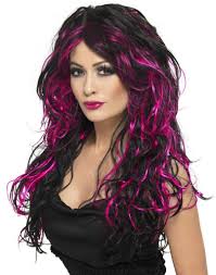 Black And Pink Striped Wig Gothic Bride Streaked Pink Wig Totally Costumes Hair Color Pink Hair Styles Halloween Wigs