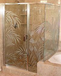 All of our shower doors are compatible with any of our decorative glass services. Etched Glass Shower Door Enclosure Ferns Anthurium Etched Glass Shower Doors Etched Glass Door Door Glass Design