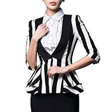 Black And White Striped Blazer Womens Amazon Com Ashlen Womens Fashion Classic Black White Striped Peplum Fitted Blazer Jacket Clothi Classic Style Women Black White Stripes Classic Black White