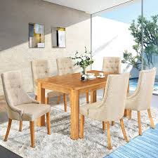 Merax 7 Piece Dining Table Set Solid Wood Dining Table And 6 High Back Tufted Dining Chairs Dining In 2020 Dining Room Furniture Sets Tufted Dining Chairs Dining Table