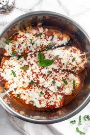 Make this classic dish quickly in your instant pot! Healthy Instant Pot Eggplant Parmesan Eat The Gains