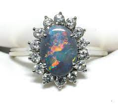 18k Black Opal Diamond Ring Volcanic Colours Black Opal Engagement Ring Opal Diamond Ring Black Gold Jewelry