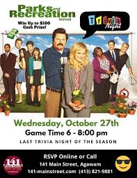 Anyone up for a trivia game? Parks Rec Trivia Night Main Street Deli Restaurant Catering Feeding Hills October 27 2021 Allevents In