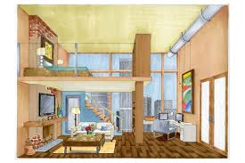 Loft Hand Rendering Interior Design Renderings Interior Design Sketches Loft