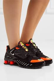 Nike Shox Enigma Mesh And Iridescent Faux Leather Sneakers Black Hyper Crimson The Urge Us Leather Sneakers Nike Shox Nike