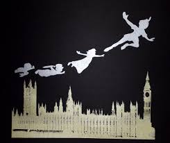 Peter Pan Wendy Boys Flying Over London Skyline Screen Printed Using Metallic Paint 15 00 Silhouette Art London Skyline Screen Printing