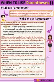 Parentheses When To Use Parentheses In English 7 E S L