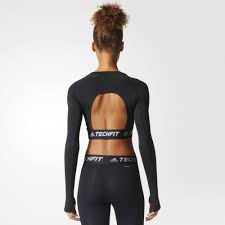 Long Sleeve Black Adidas Crop Top Adidas Techfit Crop Top Workout Attire Training Clothes Sport Outfits