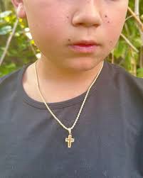 18K Gold Cross Necklace for Boy, Rope Chain, Kids Gold Filled Religious  Necklace, Toddler Gift, Baby Jewelry, Communion Necklace, Christian