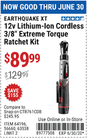 Link to my previous video reviewing. Harbor Freight Tools Coupon Database Free Coupons 25 Percent Off Coupons Toolbox Coupons 12v Lithium Ion Cordless 3 8 Extreme Torque Ratchet Kit