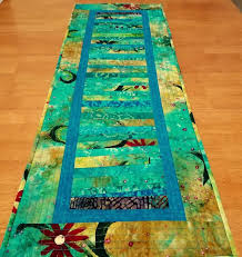 Quilted Batik Table Runner Extra Long Table Runner Aqua Teal Etsy In 2020 Batik Table Runners Extra Long Table Runners Long Table Runner