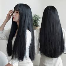 That's a lot of deep conditioner and bobby pins! Fake Female Black Long Straight Air Liu Hai Long Hair Cos Red Temperament Realistic Natural Full Set