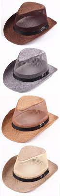 Men Hollow Out Mesh Top Hat Wide Brim Casual Braid Fedora Beach Sun Flax Panama Jazz Hat Fedora Mesh Tops Hut