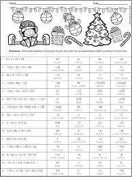 Algebra Coloring Activity Christmas Themed Solving Equations Review Algebra Worksheets Solving Equations Solving Quadratic Equations