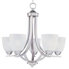 Maxim Lighting Axis 5 Light Satin Nickel Chandelier With Frosted Shade 11225ftsn The Home Depot