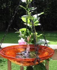 Bird Bath And Feeder With Solar Light Hanging Bird Bath With Solar Power Bubbler Entices Feathered Friends For Bathing And Fun Time Glass Bowls Feature Ri Hanging Bird Bath Bird Bath Diy Bird Bath