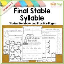 Final Stable Syllable Student Notebook Practice Pages For Syllable Consonant Le