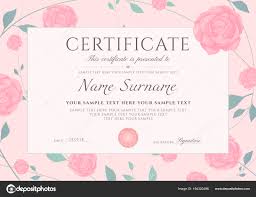 Certificate Completion Template Flowers Pink Tea Rose Roses Green ...
