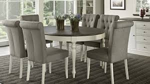 Six laptops are on the table. Everhome Designs Vegas 7 Piece Round To Oval Extension Dining Table Set For 6 Parsons Chairs Farmhouse Goals