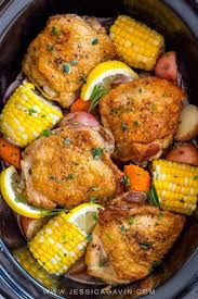 Slow Cooker Chicken Thighs With Vegetables Jessica Gavin Recipe Crockpot Recipes Slow Cooker Slow Cooker Chicken Thighs Chicken Crockpot Recipes