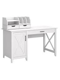 Bush furniture cabot l shaped computer desk in espresso oak do you need a large durable work surface in the office or home? Bush Furniture Key West 54 W Computer Desk With Storage And Desktop Organizers Pure White Oak Standard Delivery Office Depot