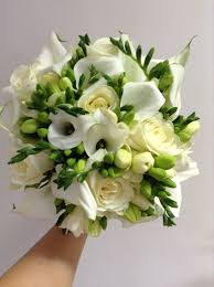 Calla Lilies Roses And Freesia Bouquet By Add Style Uk Freesia Bouquet Wedding Bouquets Wedding Flowers