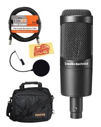 Audio Technica At2035 Cardioid Condenser Microphone Bundle With Gear Bag Pop Filter Xlr Cable Polishing Cloth