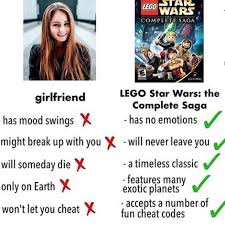 Why Would You Want A Girlfriend When You Have Lego Star Wars Yeah You Should Follow Insertraveb For Some Memes Hes A Cool G Star Wars Humor Memes Star Wars