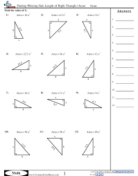 Area Perimeter Worksheets Finding Missing Side Length Of Right Triangle Area Worksheet In 2020 Area Worksheets Perimeter Worksheets Right Triangle