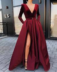 Velvet And Satin Long Sleeves Burgundy Women Red Evening Dresses Long Pl2102 Prom Dresses Long With Sleeves Prom Dresses With Sleeves Burgundy Prom Dress