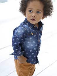 Chemise En Jean Imprimee Bebe Garcon Vetement Enfant Chemise En Jean Vetements Bebe