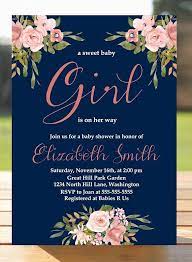 Baby Girl Shower Invitation Editable Navy Blue And Blush Invitation Floral Blush Printable Invitation Instant Download Invitation Baby Shower Invites For Girl Girl Shower Blue Baby Shower Invitations