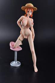 nami (one piece), one piece, highres, barefoot, breasts, figure, hat,  navel, nipples, nude, orange hair, pussy, straw hat, toes, tongue, toy,  uncensored 