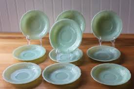 Maybe you would like to learn more about one of these? Vintage Fire King Jadeite Saucer Plates Alice Pattern Flowers Jadite Dishes
