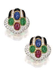 From Sotheby S Pair Of Platinum 18 Karat Gold Colored Stone Diamond And Enamel Earclips David Webb Set With Two Cabochon Rub Fine Jewelry Jewelry Jewels