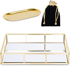 Check out our gold mirror tray selection for the very best in unique or custom, handmade pieces from our decorative trays shops. Amazon Com Verzille Large Gold Mirror Tray Ornate Decorative Tray Jewelry Makeup Perfume Organizer Bathroom Vanity Bedroom Dresser Bar Or Coffee Table Glass Display Tray With Small Jewelry Tray
