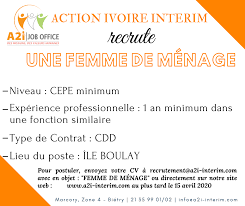 Action Ivoire Interim A2i Pour Postuler Https A2i Interim Com Index Php P Consulter Offre Offre 327 Ou Envoyer Votre Cv A Recrutement A2i Interim Com Avec En Objet Femme De Menage Au Plus Tard Le 15 Avril 2020 Emplois Femme de ménage et nounou pour enfant expérimentée. action ivoire interim a2i pour