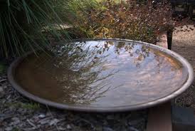 This Copper Bird Bath Is Spun By A Local Metal Spinner It Is Wide And Shallow So That It Will Occasionally D Copper Bird Bath Metal Bird Bath Bird Bath Garden