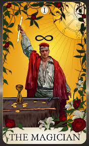 Talent, skill, power, magic, control, manifest, tools, mastery, willpower, focus. Jessie Young Art Geek Tarot Card Magician