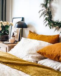 Longhui bedding cotton mustard yellow knit throw blanket for couch sofa beach chair bed home decorative soft warm cozy cable lightweight knitted blankets,50 x 60 inch, 2.2 pounds. Paulinemorrissey Has Nailed The Interior Styling Of Our French Linen Bedding In Ochre Soft Grey Stripe Mus Bed Linen Design Bed Linens Luxury Bedding Sets