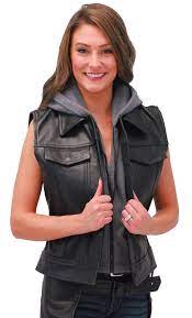 Women S Club Vest With Removable Hoodie Vestvl1015hgk Women Leather Vest Leather Jacket Girl Vest