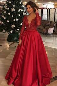 Red V Neck Long Sleeves Lace Appliques Prom By Prettylady On Zibbet Red Lace Prom Dress Prom Dresses Long With Sleeves Long Sleeve Evening Gowns