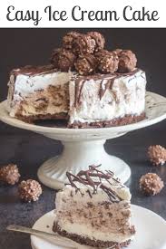 Easy Ice Cream Cake Is Made With Two Types Of No Churn Ice Cream Ferrero Roche A Drizzle Of M Ice Cream Cake Healthy Chocolate Recipes Ice Cream Cake Recipe