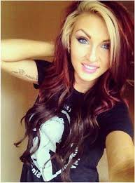 Black Red Hair With Blonde Bangs Blonde Hair Colors Red Blonde Hair Red Hair With Blonde Highlights Hair Color Burgundy