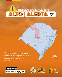 condição de ALERTA para tempestade com vento e chuva avançam para as regiões Noroeste e Centro