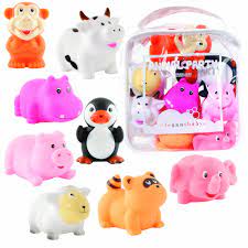 These squirties come packaged in a zippered clear bag for easy storage. Amazon Com Elegant Baby Bath Time Fun Rubber Water Squirties Animal Party Set Of 8 Bath Squirt Toys Water Squirting Toys Baby